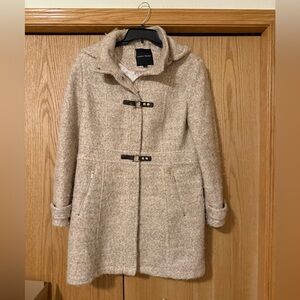 Ivanka Trump Beige Cream Tweed Trench Coat with Buckle Details Wool Blend